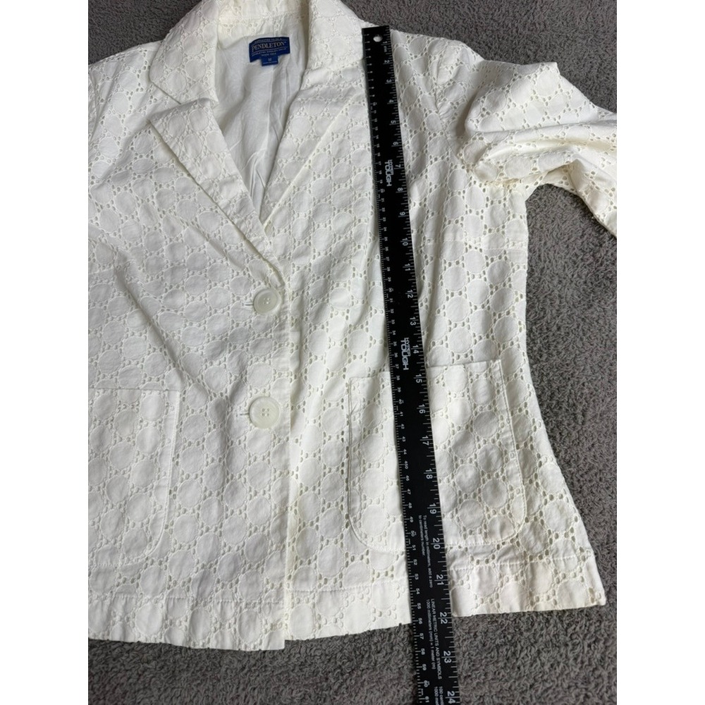 Pendleton Womens White Eyelet Cotton Blazer Jacket 3/4 Sleeve Size M TF138-68365 - Picture 8 of 10